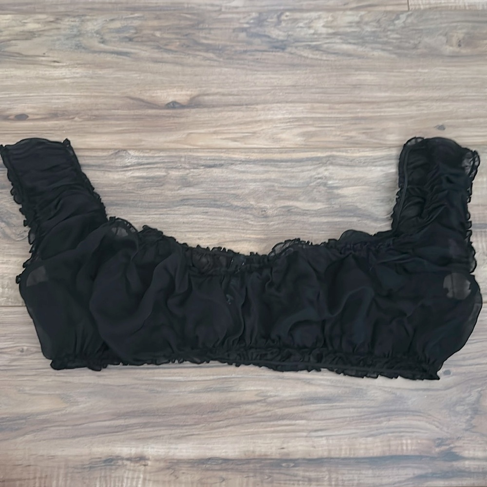 SKIMS black sheer silk ruffle top off the shoulder NWOT size 3X